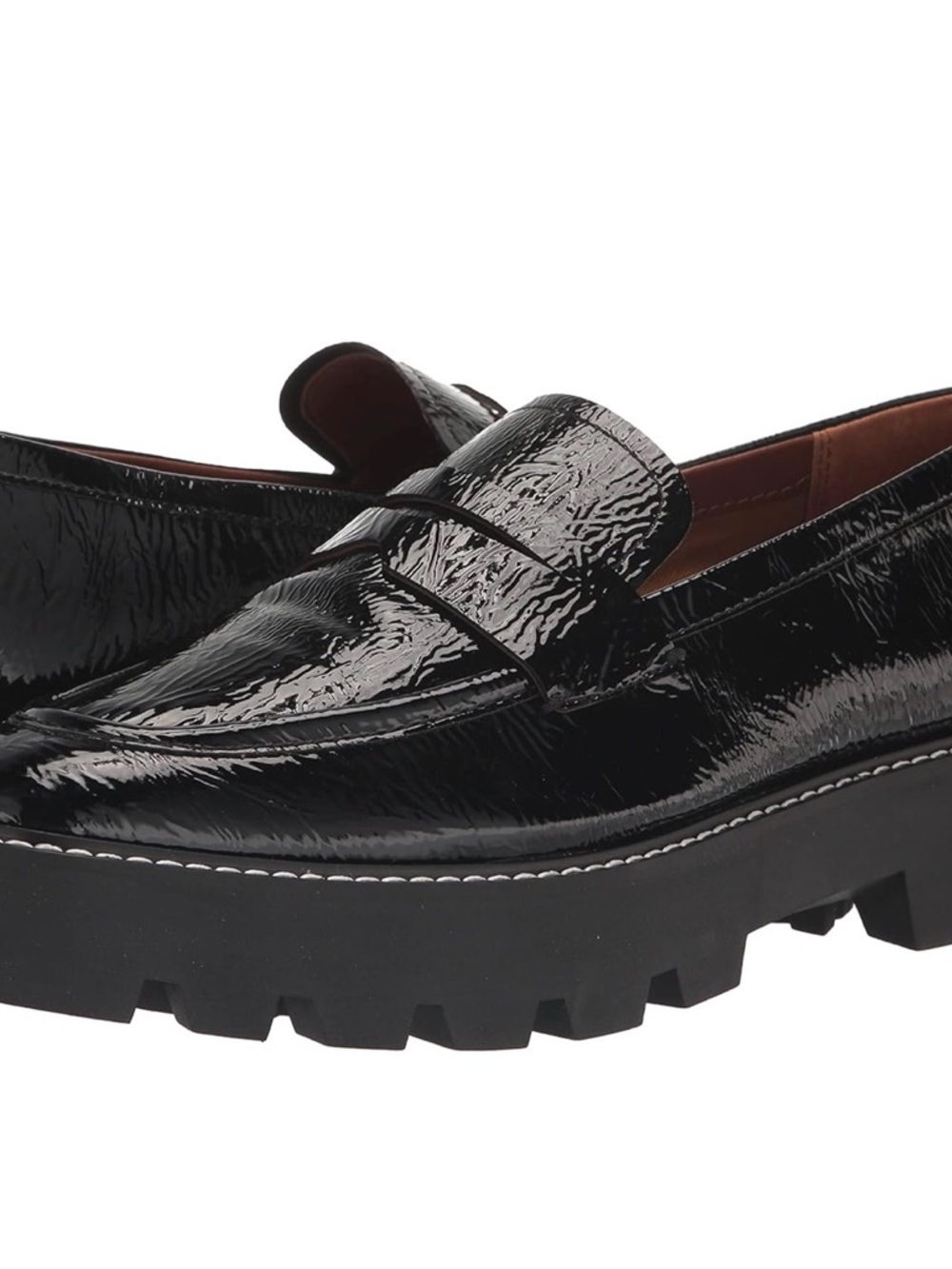 NEW Franco Sarto Balin Lug Sole Loafers Black Patent Platform Size 6.5